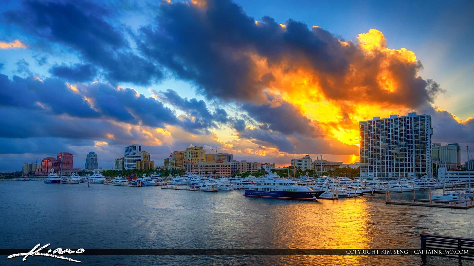 West Palm Beach Marina and Skyline at Sunset