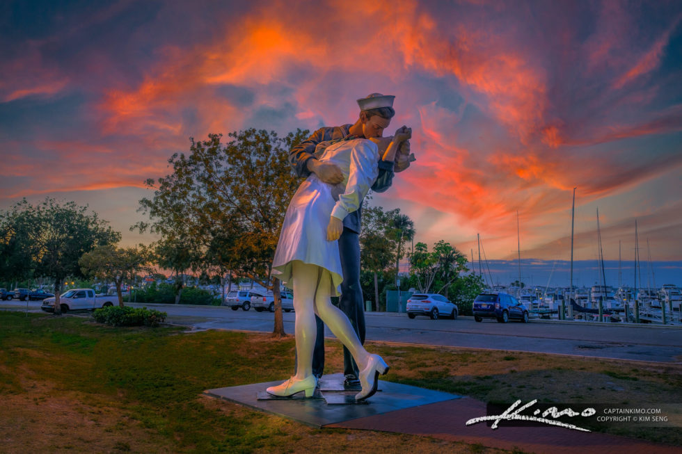 Sailor Kissing Nurse Statue Sarasota Florida Sunset HDR Photography
