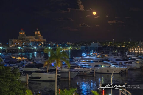 West Palm Beach Moonrise Over Biltmore at Palm Harbor Marina HDR Photography by Captain Kimo