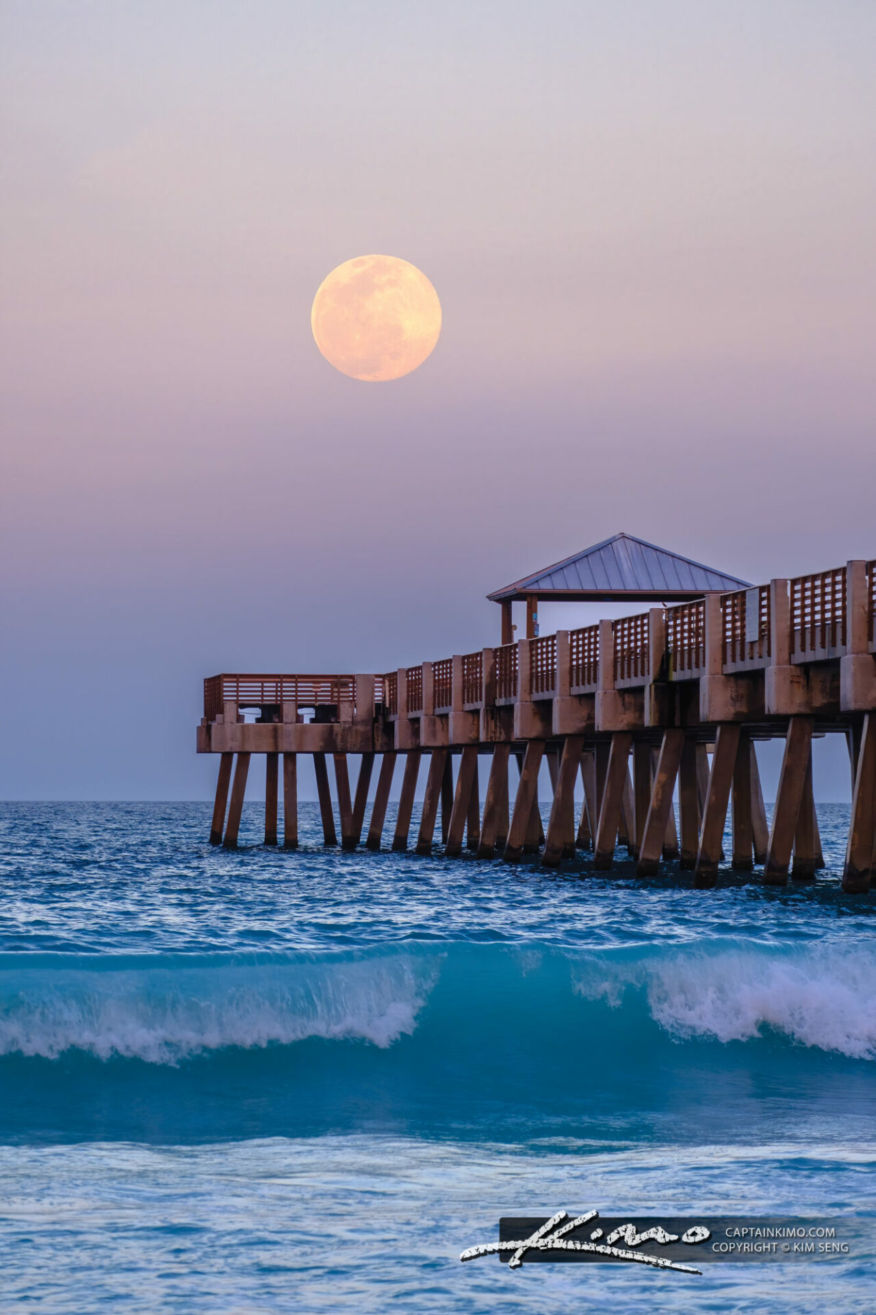 Juno Beach Pier 2023 Florida March Moon Rise HDR Photography by