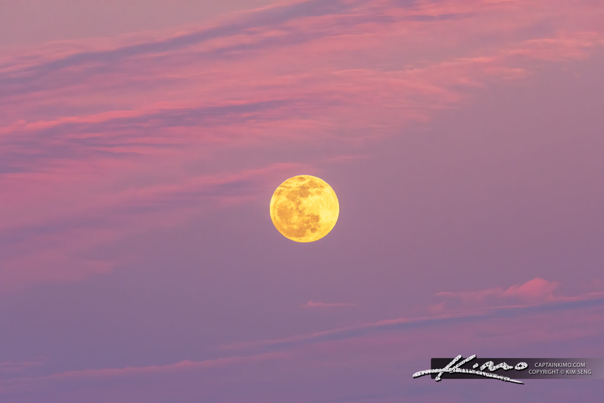 Glowing Yellow Moon In A Sea Of Purple And Pink HDR Photography By 