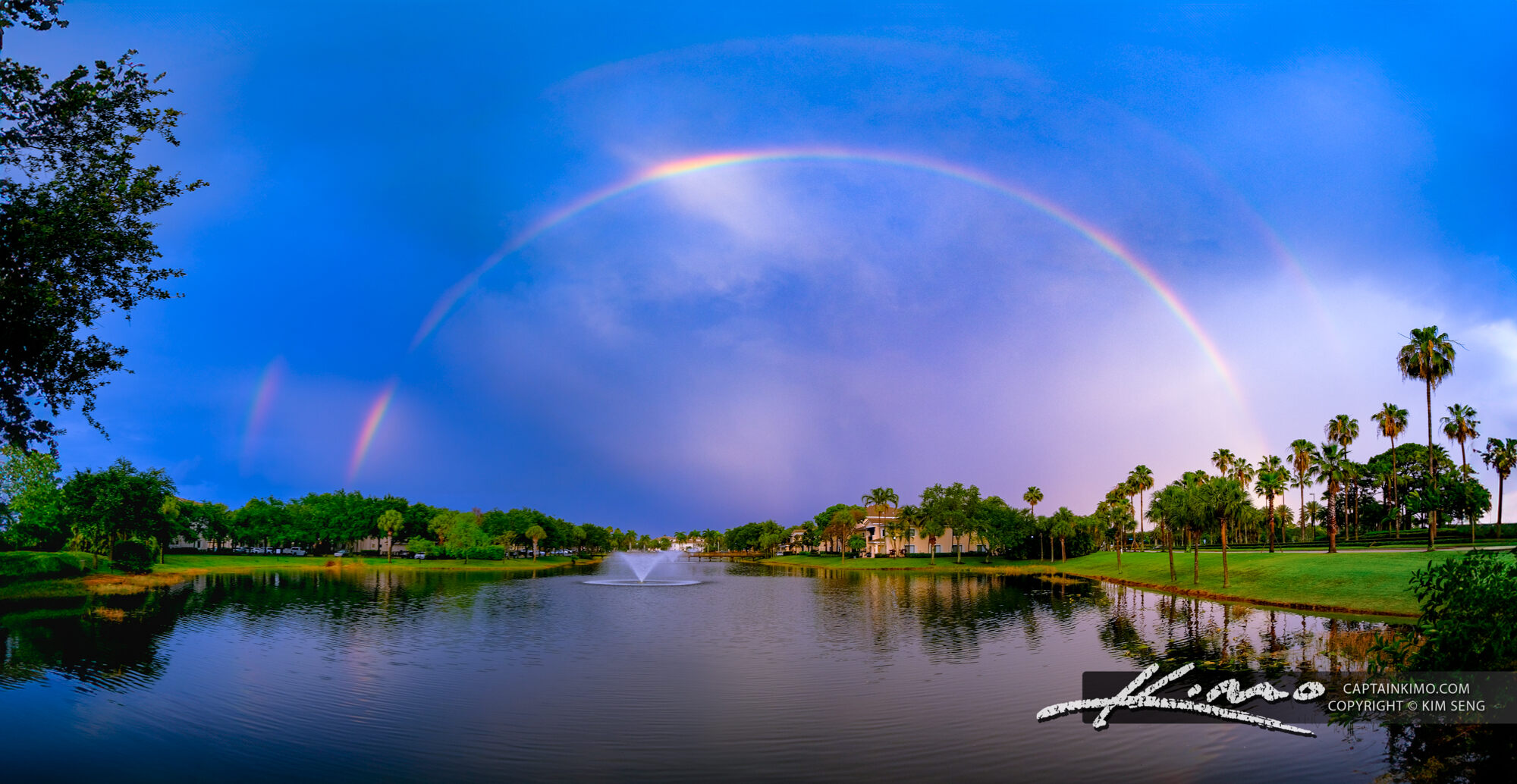 Lake Fountain Palm Beach Gardens Rainbow Over the Lake