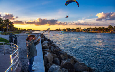 Jupiter Inlet Sunset With Jupiter Lighthouse Paraglider Bubble Maker